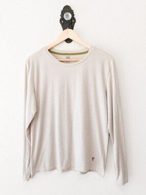 Frye Shirt Mens S Beige Long Sleeve Crew Neck Cotton Blend Logo T Shirt